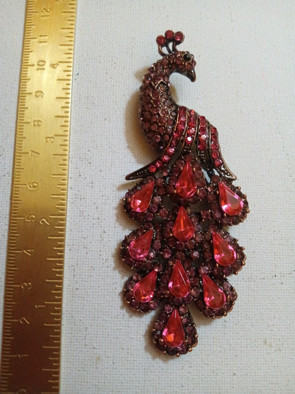 Pink Crystal Peacock Brooch - Women's Jewelry